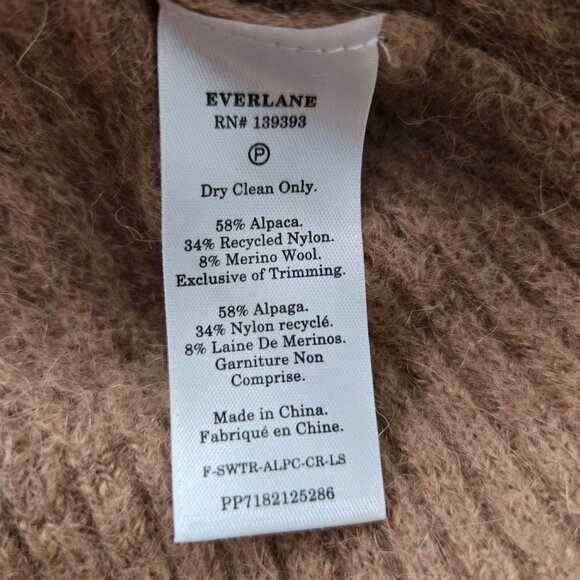 Everlane Pullover Sweater Tan Ribbed Alpaca Merino Wool Cozy Minimalist Preppy - Picture 12 of 13